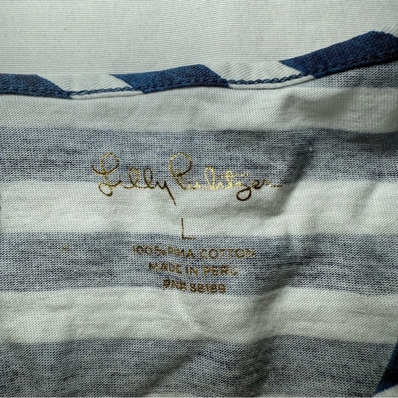Lilly Pulitzer Dress Blue & White Breeze Stripe Marlowe 3/4 Sleeve Size L Cotton - Picture 2 of 7